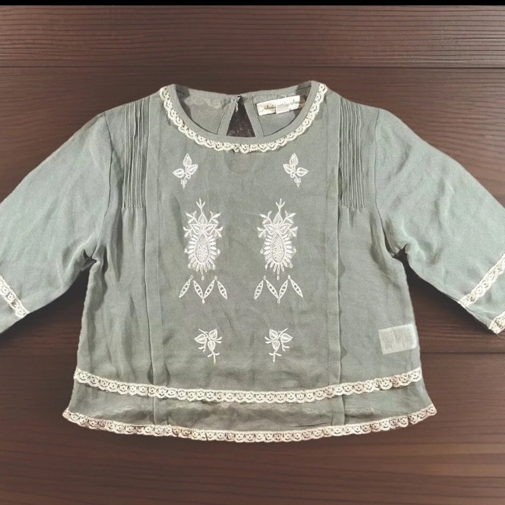 STARING AT STARS URBAN OUTFITTERS Blouse Womens X-Small Green Sheer Ivory Lace